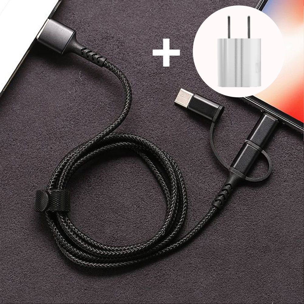 SIMU 1M Three-In-One Braided Mobile Phone Charging Cable For Apple Android Type-C black