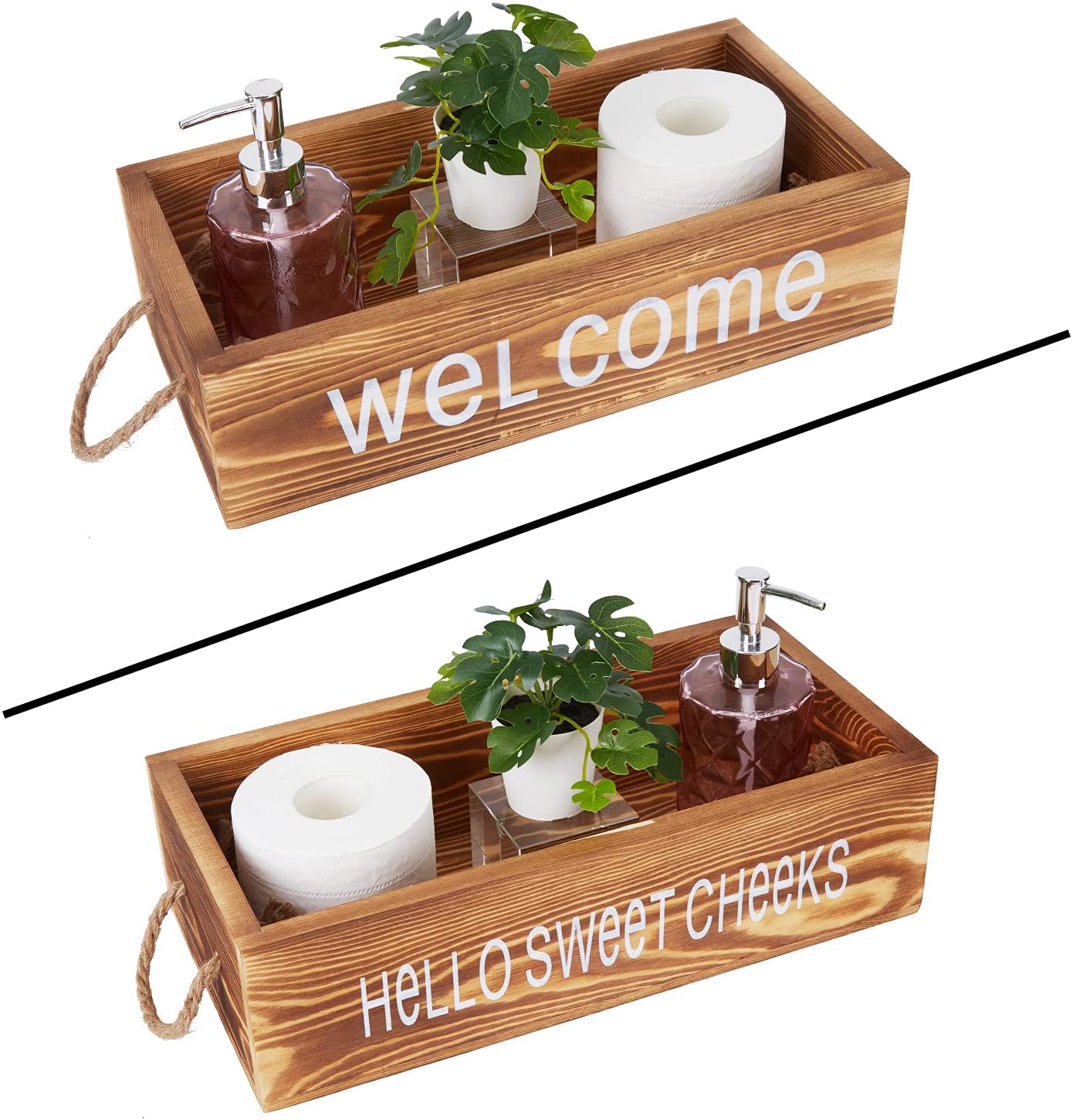 US Double-sided Letter Wooden Storage  Box With Rope Household Decorative Ornaments Style One