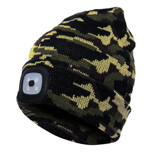 Bluetooth-compatible Headphone  Hat Led Light Outdoor Traveling Luminous Knitted Hat Camouflage olive