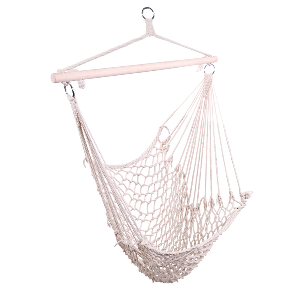 US Cotton Rope Hanging  Chair Sky Chair Swing For Indoor Outdoor Garden Yard Beige