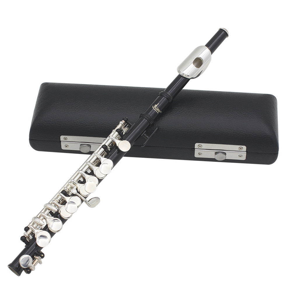 Delicate Piccolo Short Flute Plated 16 Sound Holes C Key Cupronickel with Leather Box+Cleaning Cloth+Screwdriver  black