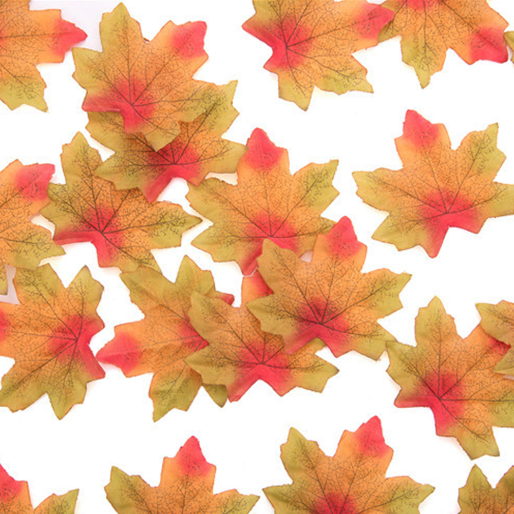 50Pcs/Pack Delicate Fall Artificial 8cm Maple Leaves for Weddings Events Decorating  Green orange