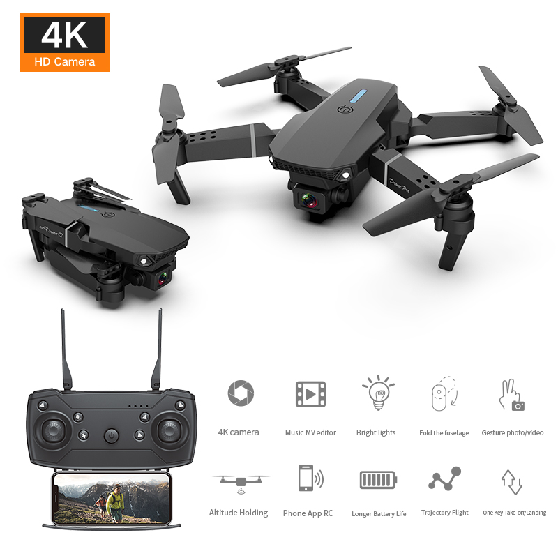 E88 Dual-lens Uav Foldable Aerial Photography Quadcopter With Fixed Height And Stiff Remote  Control  Aircraft Single lens 4k bag black_1 battery