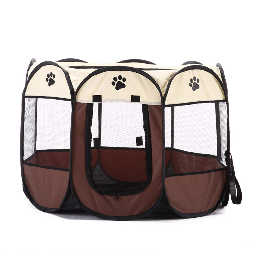 Collapsible Pet Octagonal Tent Pet Octagonal Fence Oxford Cloth Pet Octagonal Cage Cat Dog Cage Pet   coffee_S