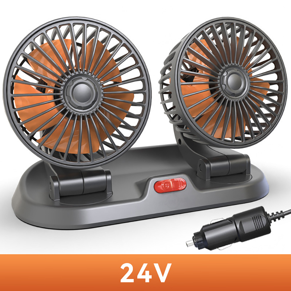 Portable Car Cooling Fan, 360 Degree Rotatable Dual Head Fan With 2 Speed, 360 Degree Rotatable Vehicle Fan For Sedan SUV RV Boat Auto Golf Carts 24V Type