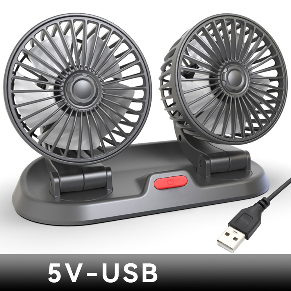 Portable Car Cooling Fan, 360 Degree Rotatable Dual Head Fan With 2 Speed, 360 Degree Rotatable Vehicle Fan For Sedan SUV RV Boat Auto Golf Carts USB Type