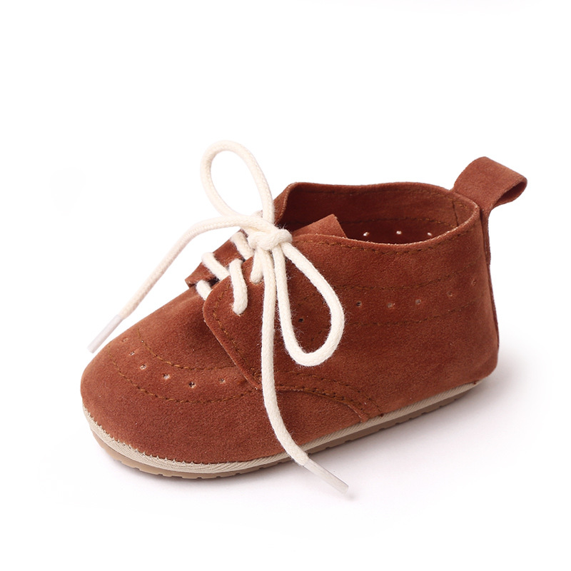1 Pair Baby Girls Boys Toddler Shoes Non-slip Wear-resistant Soft Sole Lace Up Solid Color Sneakers coffee 6-9M Bottom length 12cm