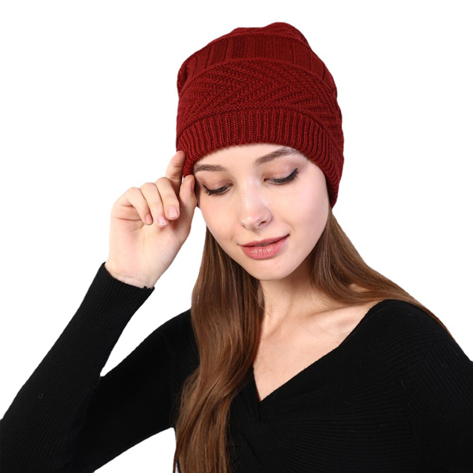 Winter USB Heated Hat Knitted Acrylic Fibres Hats Neck Warmer For Winter Warm Soft Rechargeable Winter Hats Outdoor Sports Heated Cap For Women Men Grown-ups red