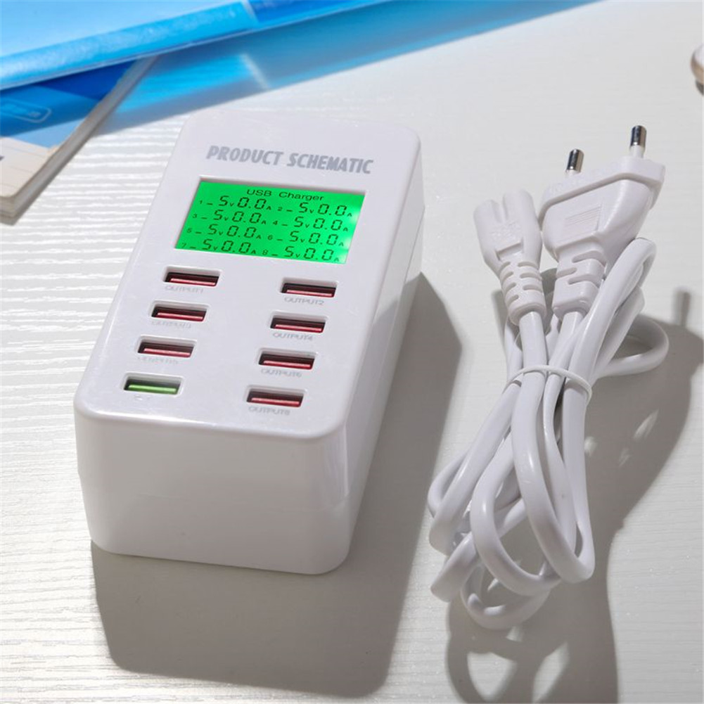 8 Port USB Quick Charger LCD Display Multi-Port USB Charging Station for Smartphone Tablets Power Supply UK Plug