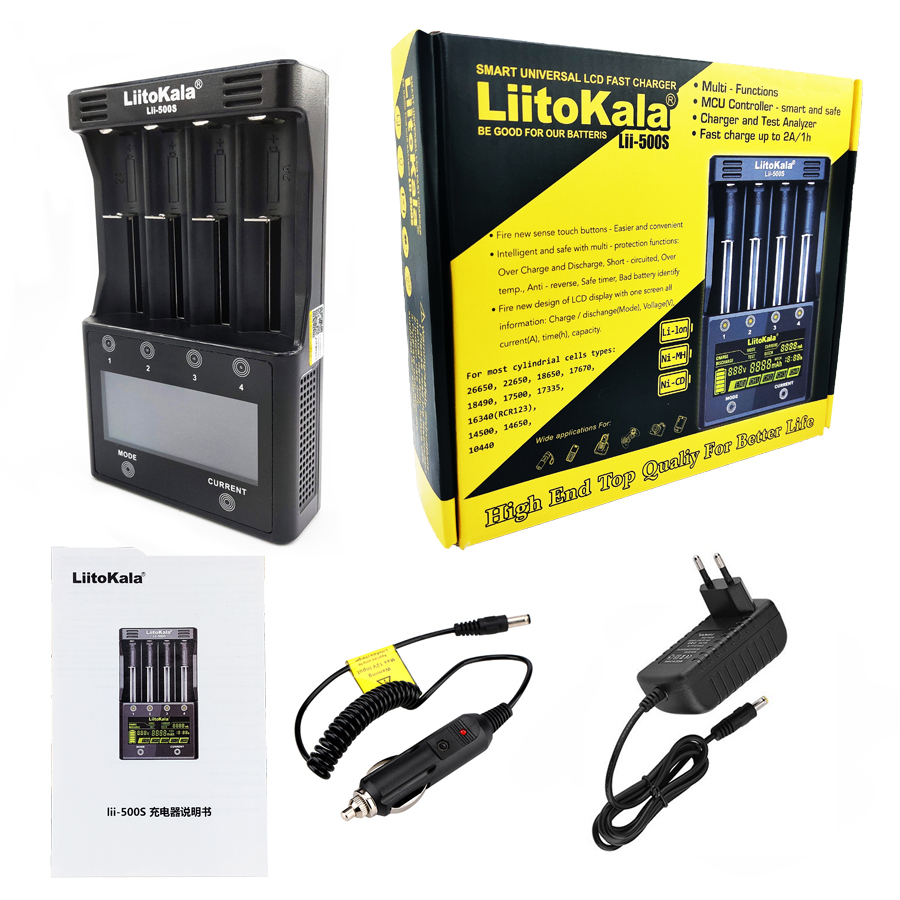 LiitoKala lii-500S LCD Screen Battery Charger 18650 Charger for 18650 26650 21700 AA AAA Batteries Touch Control US plug