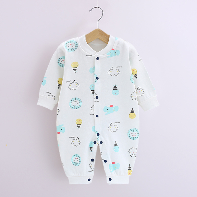 Baby Romper Infant Cotton Long Sleeves Cute Printing Breathable Jumpsuit For 0-1 Years Old Boys Girls blue animal 0-3M 59cm