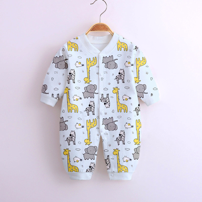 Baby Romper Infant Cotton Long Sleeves Cute Printing Breathable Jumpsuit For 0-1 Years Old Boys Girls blue elephant 9-12M 80cm