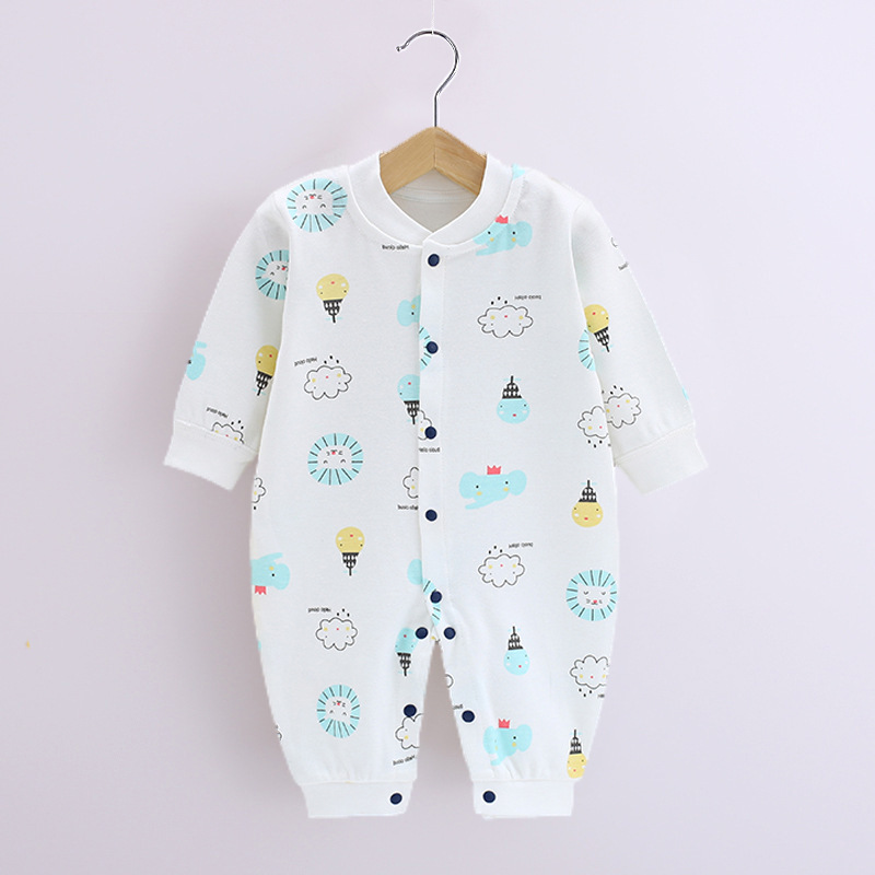 Baby Romper Infant Cotton Long Sleeves Cute Printing Breathable Jumpsuit For 0-1 Years Old Boys Girls blue animal 3-6M 66cm