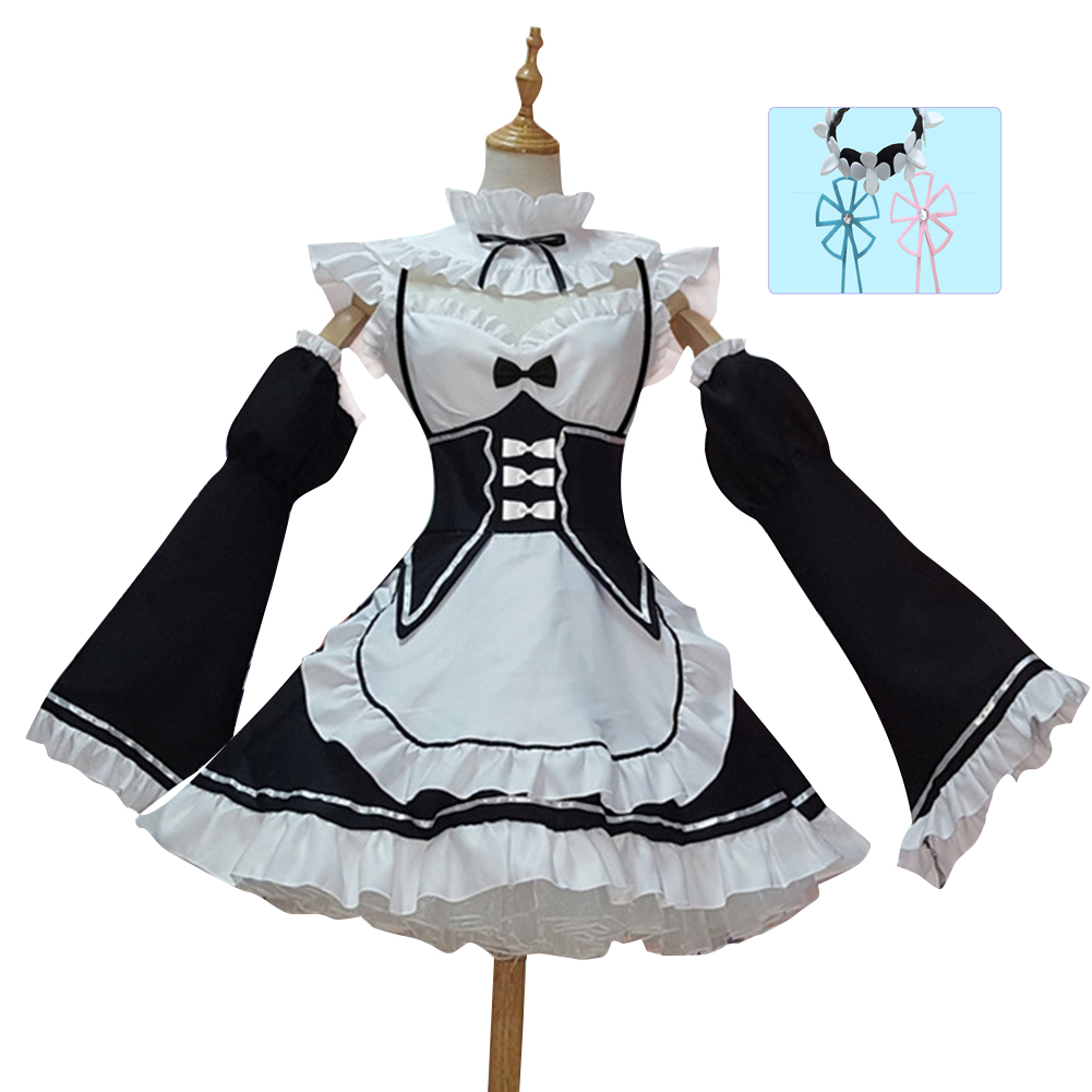 Women Halloween Cosplay Costume Maid Outfit white_L