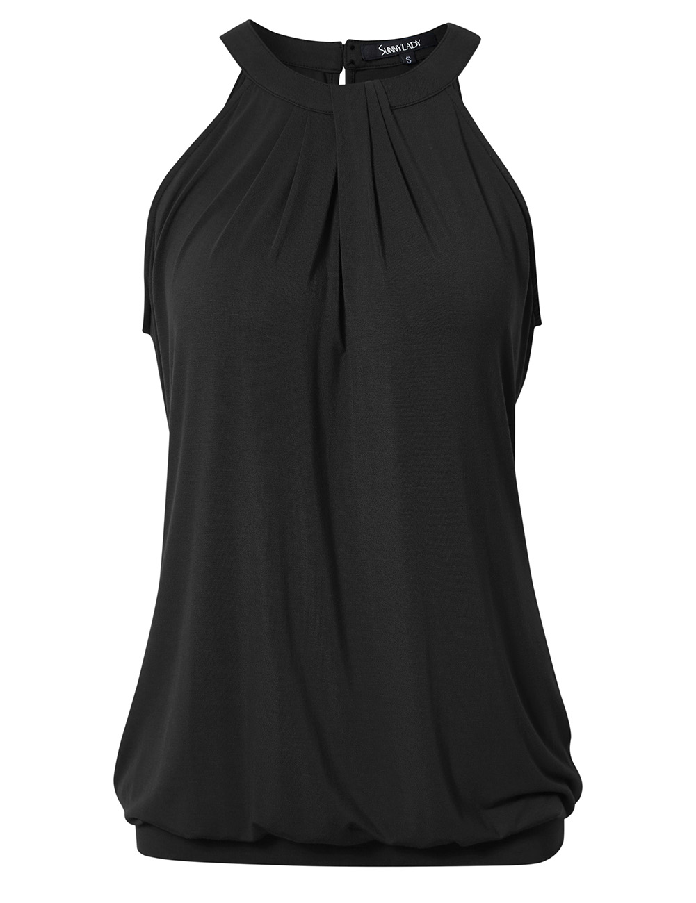 Yesfashion Women's Casual Halter Neck Sleeveless Solid Front Pleated Backless Sexy Top