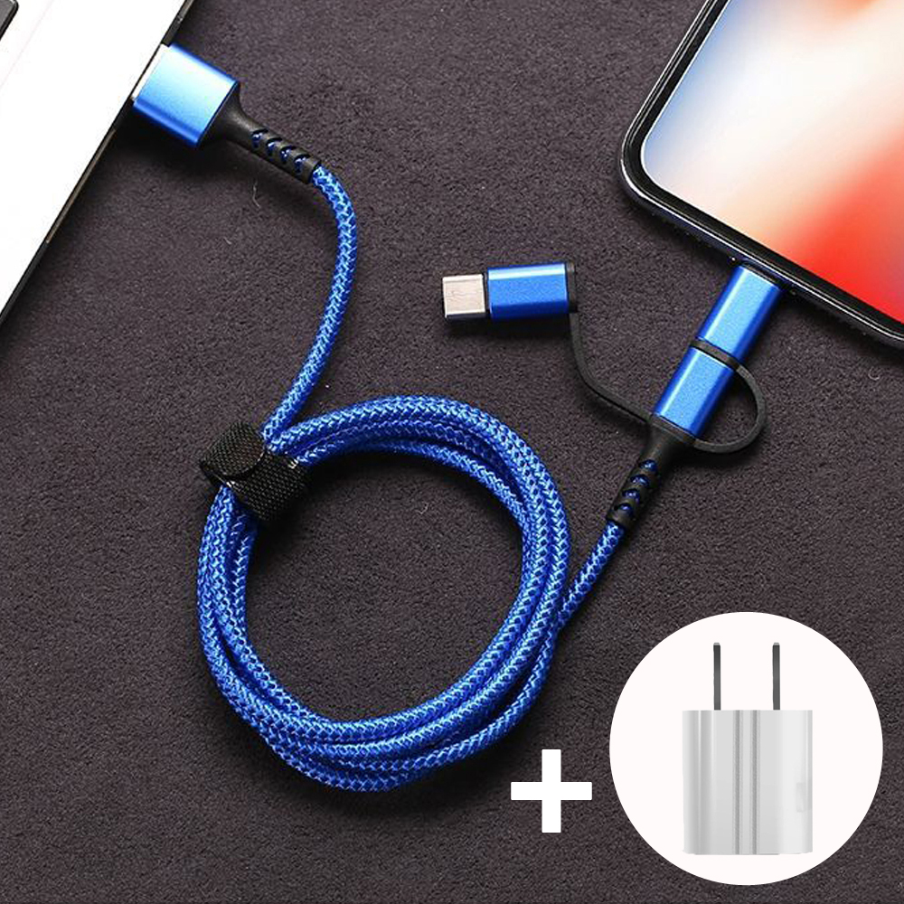SIMU 1M Three-In-One Braided Mobile Phone Charging Cable For Apple Android Type-C blue