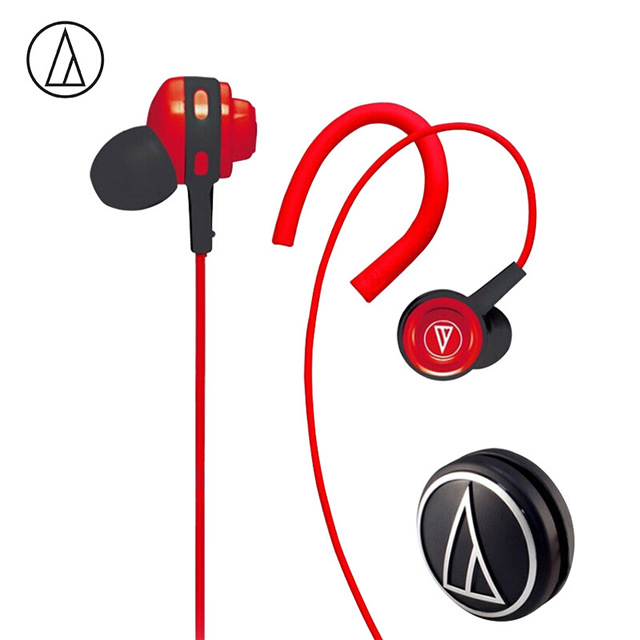 Original Audio-Technica ATH-COR150 Wired Earphone In-ear Sport Headset Adjustable Ear-hook Headphone Sweatproof Design Red