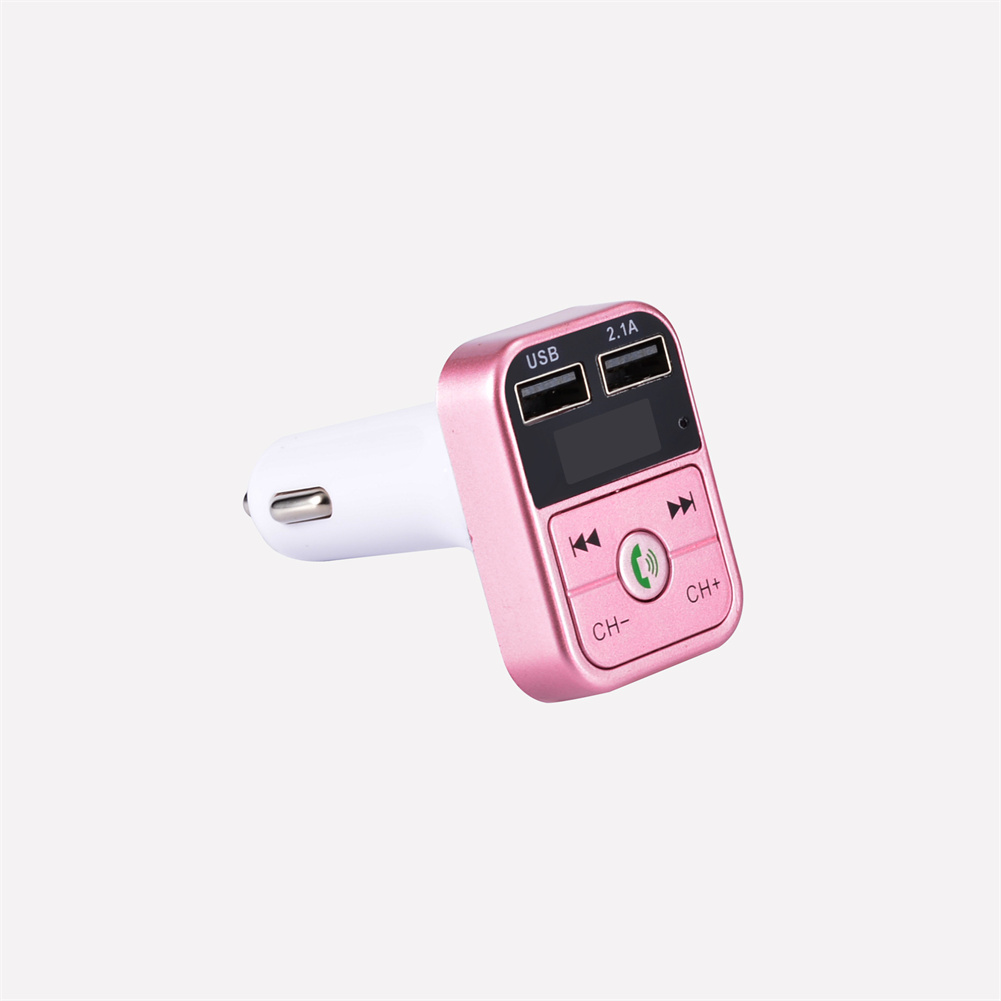 Bluetooth-compatible 5.0 Fm Car  Transmitter Wireless Audio Receiver Hands-free Calling 2.1a Mp3 Player Dual Usb Fast Charger Rose gold
