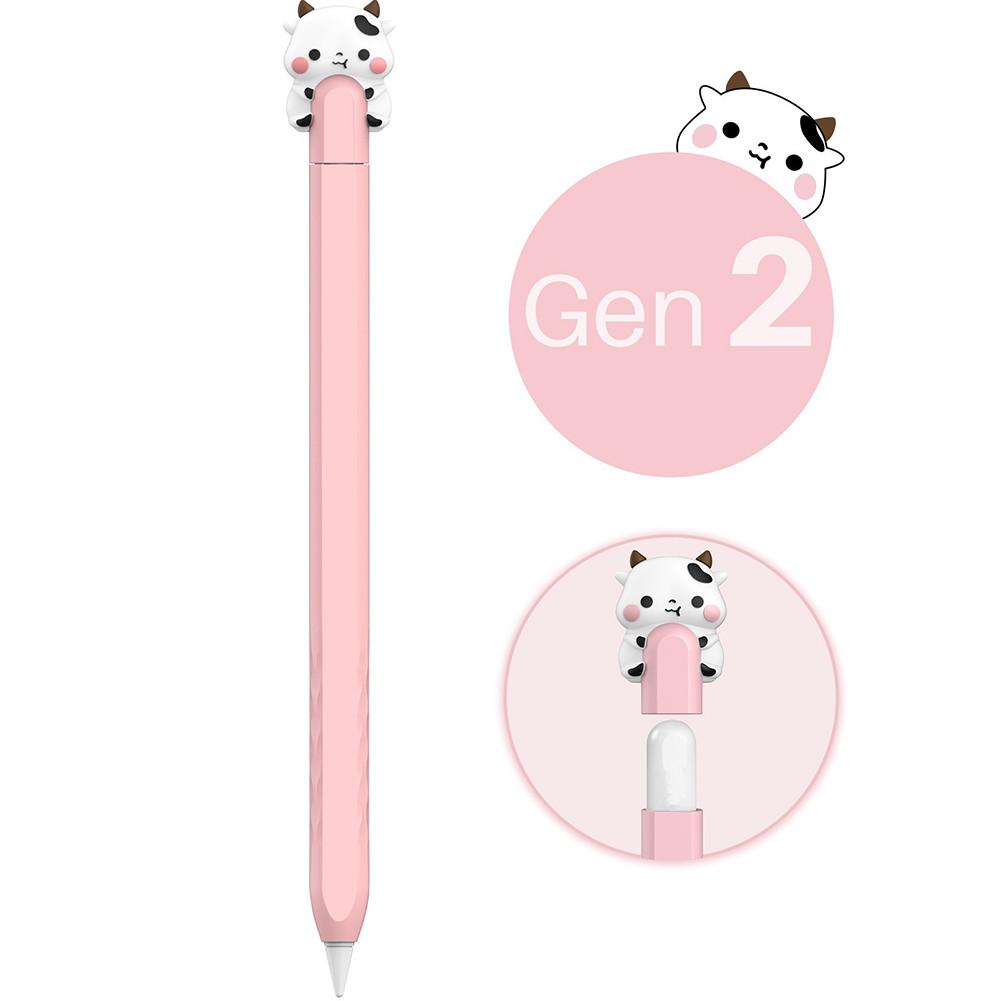 Portable Soft Silicone Cartoon Pencil Case Capacitive Pen Protective Sleeve Compatible For Ipencil Second Generation Pen pink