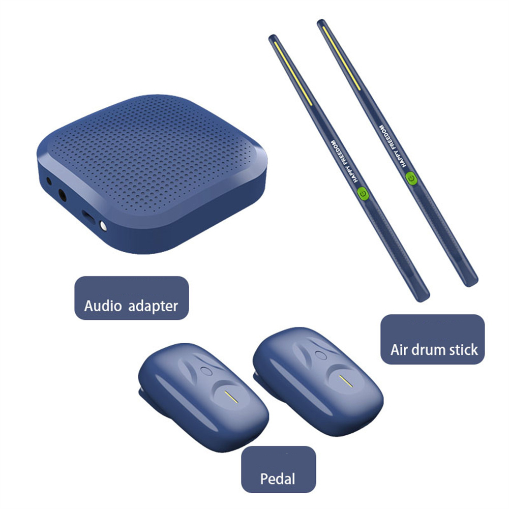Electric Air Drum Set With Drumsticks Audio Adapter Pedals Audio Cable Electronic Drums Set Portable Drum Machine blue