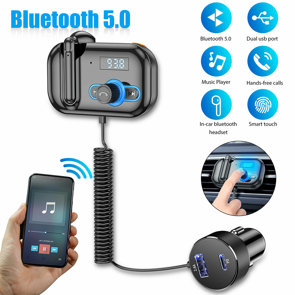 Handsfree Bluetooth-compatible Fm Transmitter Wireless Radio Adapter Car Kit Multi-function Car Mp3 Player Dual Usb Charger Black