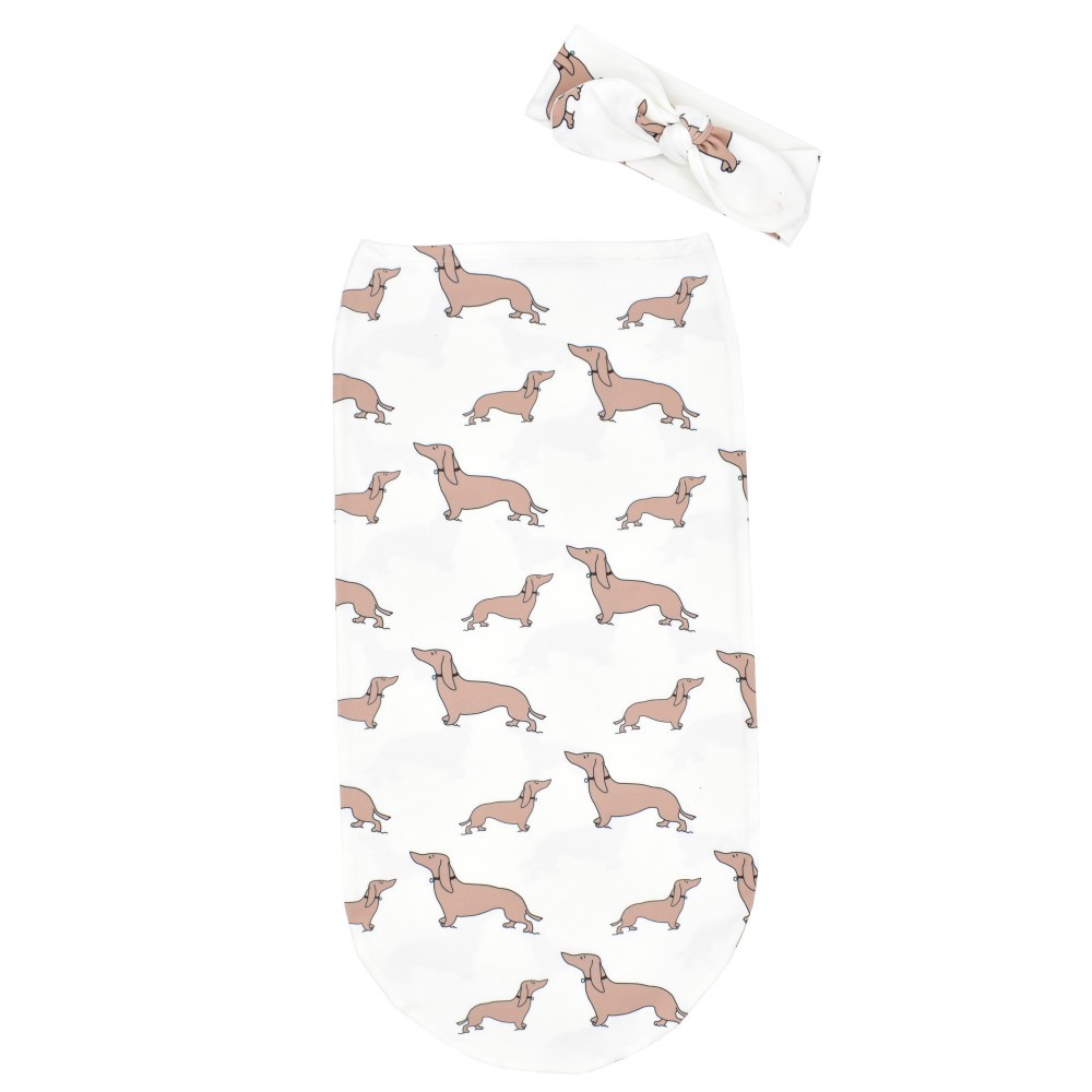 2 Pcs/set Baby Sleeping Bag  Cocoon-shape Anti-startle Anti-kick Sleeping Bag + Headband dachshund