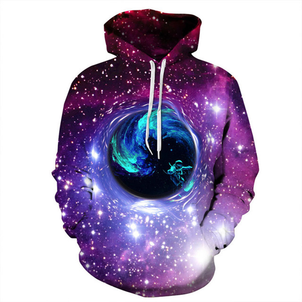 Men/Women 3D Print Outer Space Swirl Hoodie Fashionable Starry Hooded Pullover Top Purple swirl_S