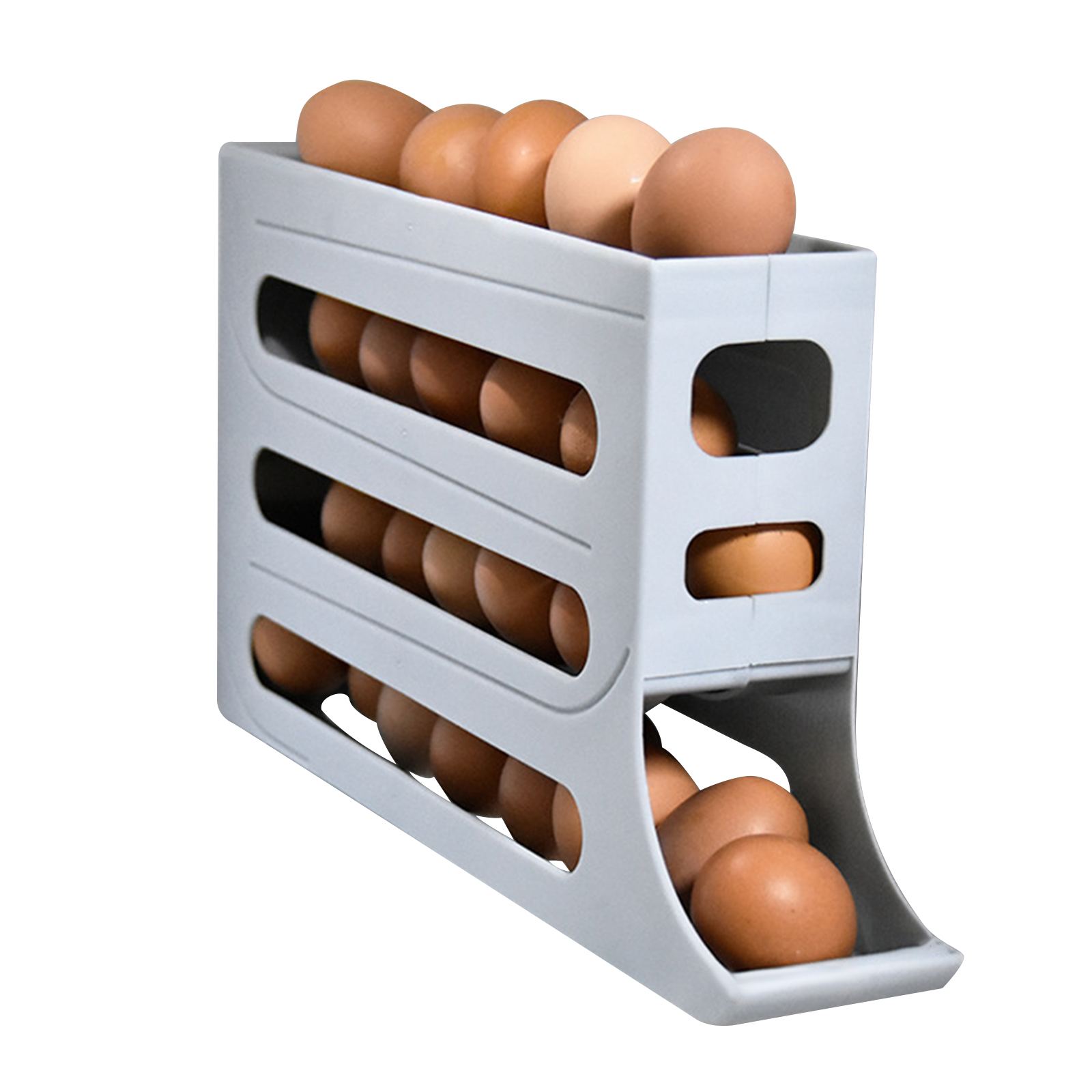 Refrigerator Egg Holder Automatic Rolling Chicken Egg Organizer Holder Storage Box Roll-Down Food Storage Holder Space Saving Rolling Egg Dispenser For Cabinet Refrigerator light grey