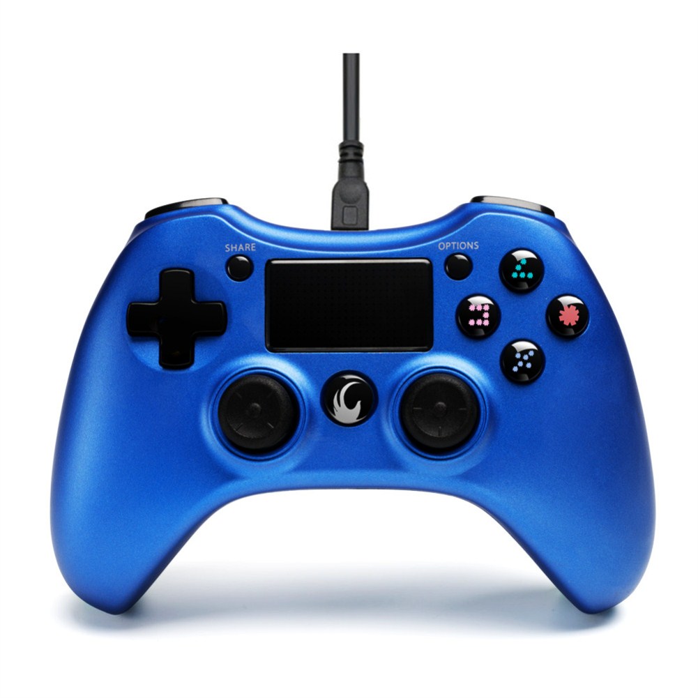 Android Double Vibration Game Hand Shank with Wire Compatible with PS3PS4PC Steel blue