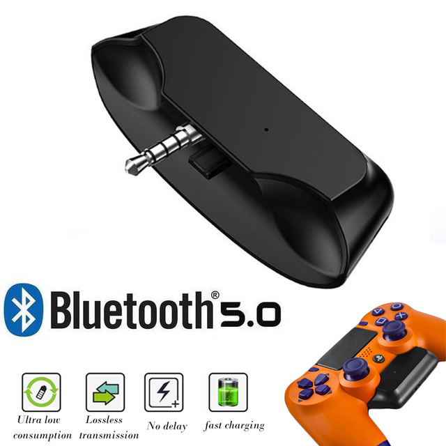 Wireless Bluetooth Adapter for PS4 Bluetooth 5.0 Aux Audio Receiver with Handsfree Fast Charging Adapter for Bluetooth Headphone black