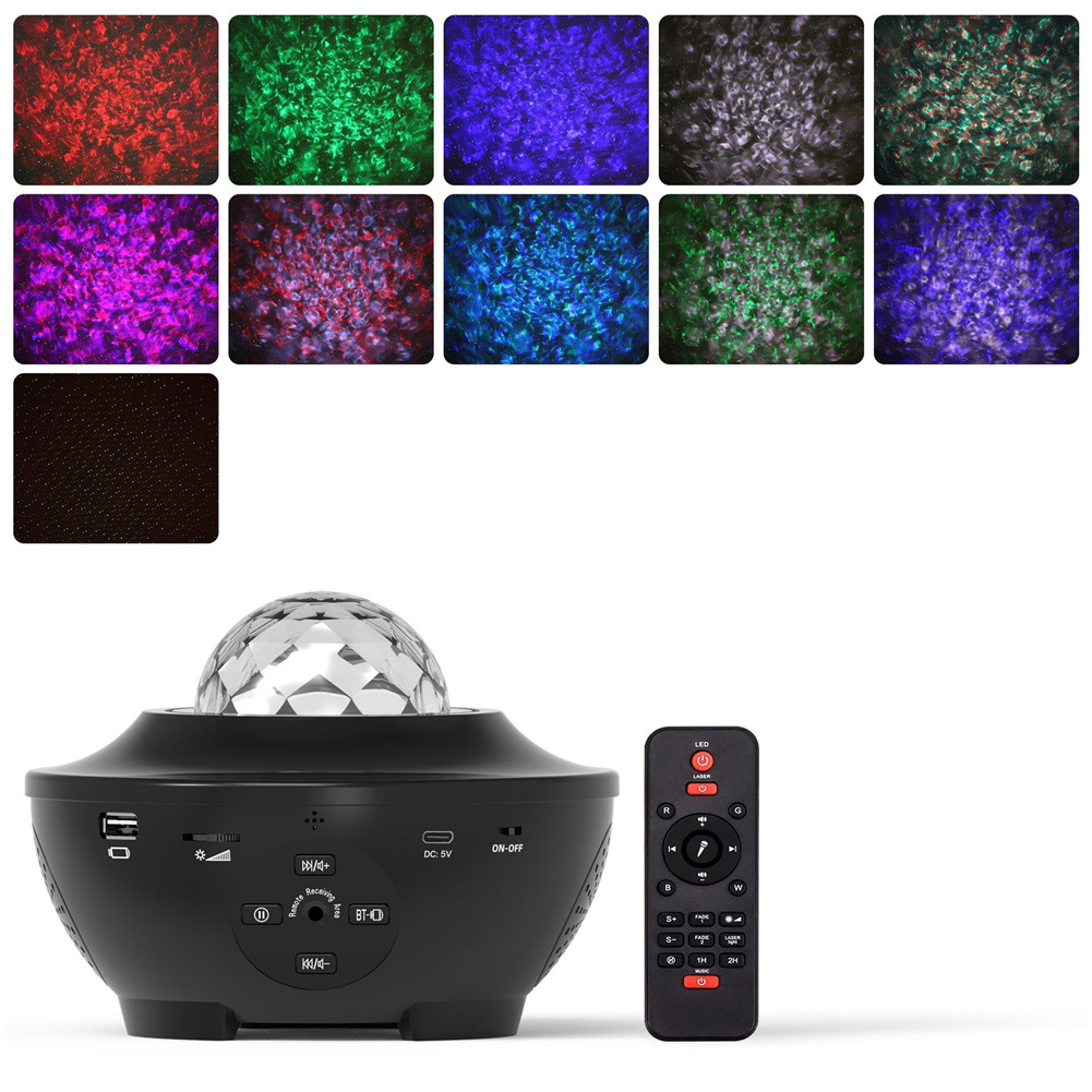 Intelligent Full Color Water Pattern Projection  Light Rotatable Bluetooth-compatible Speaker Atmosphere Lamp For Party Kids Room Decor Full color model - black