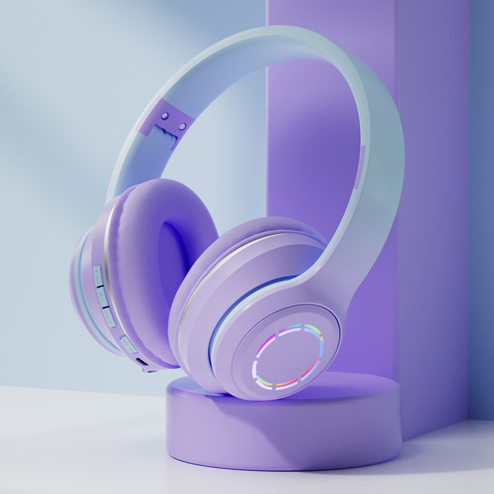 Foldable Bluetooth 5.2 Headphones Gradient Color Design Music Earphone Wireless Gaming Headset Purple