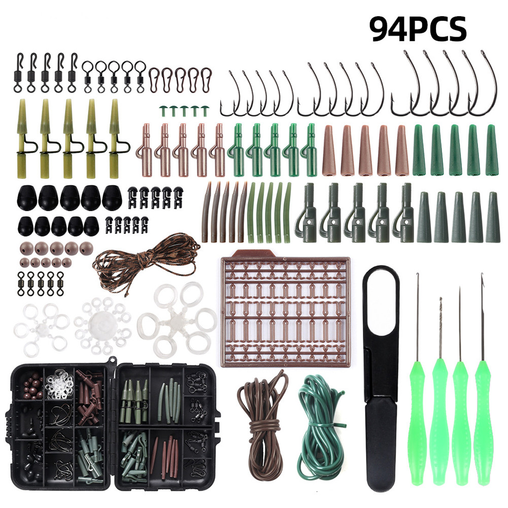 94pcs/lot Carp Fishing  Tackle  Kit Box Lead Clips/beads/hooks/tubes/swivels Baiting Terminal Rigs Carp Fishing Tackle Box 94pcs