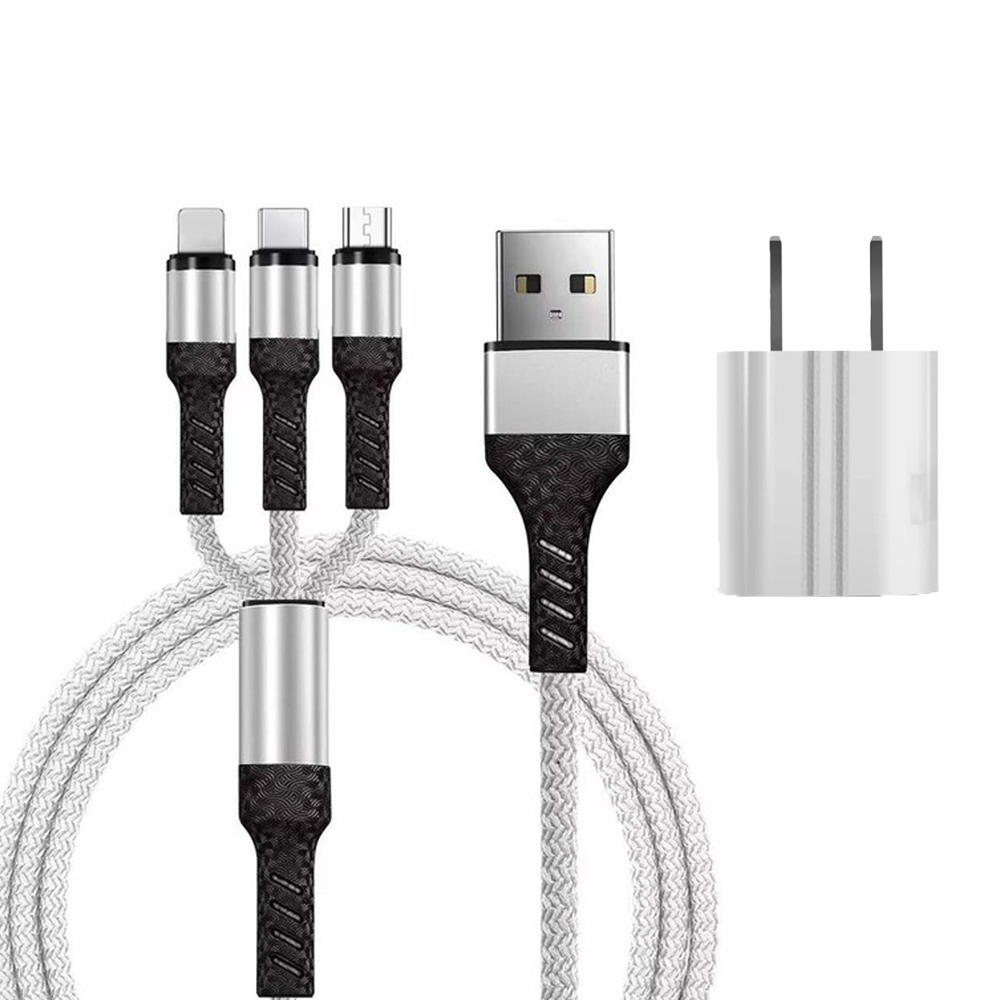 SIMU 3-in-1 Weave 1.2M Mobile Phone Peripheral Safe Charging Data Cable Set white