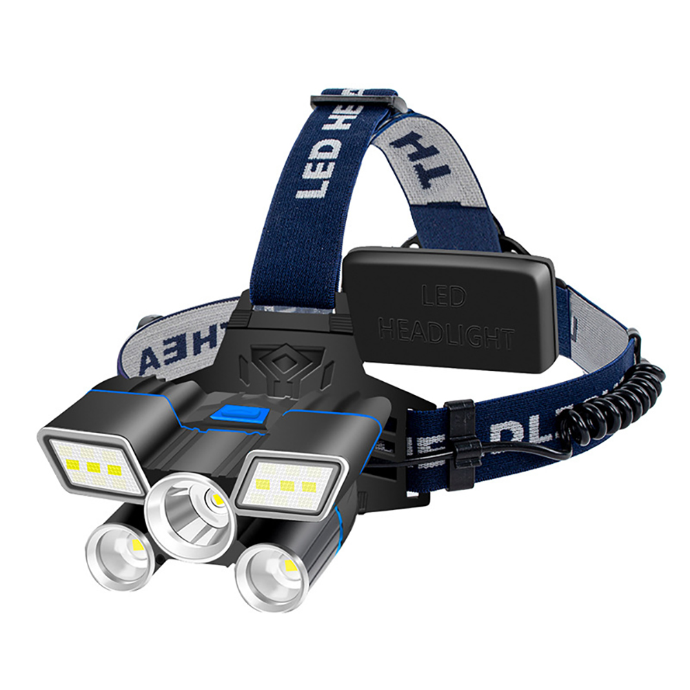 5LED Multifunctional Outdoor LED Camping Light 9 Modes High Power Strong Light USB Rechargeable Headlamp Head Front Light without battery