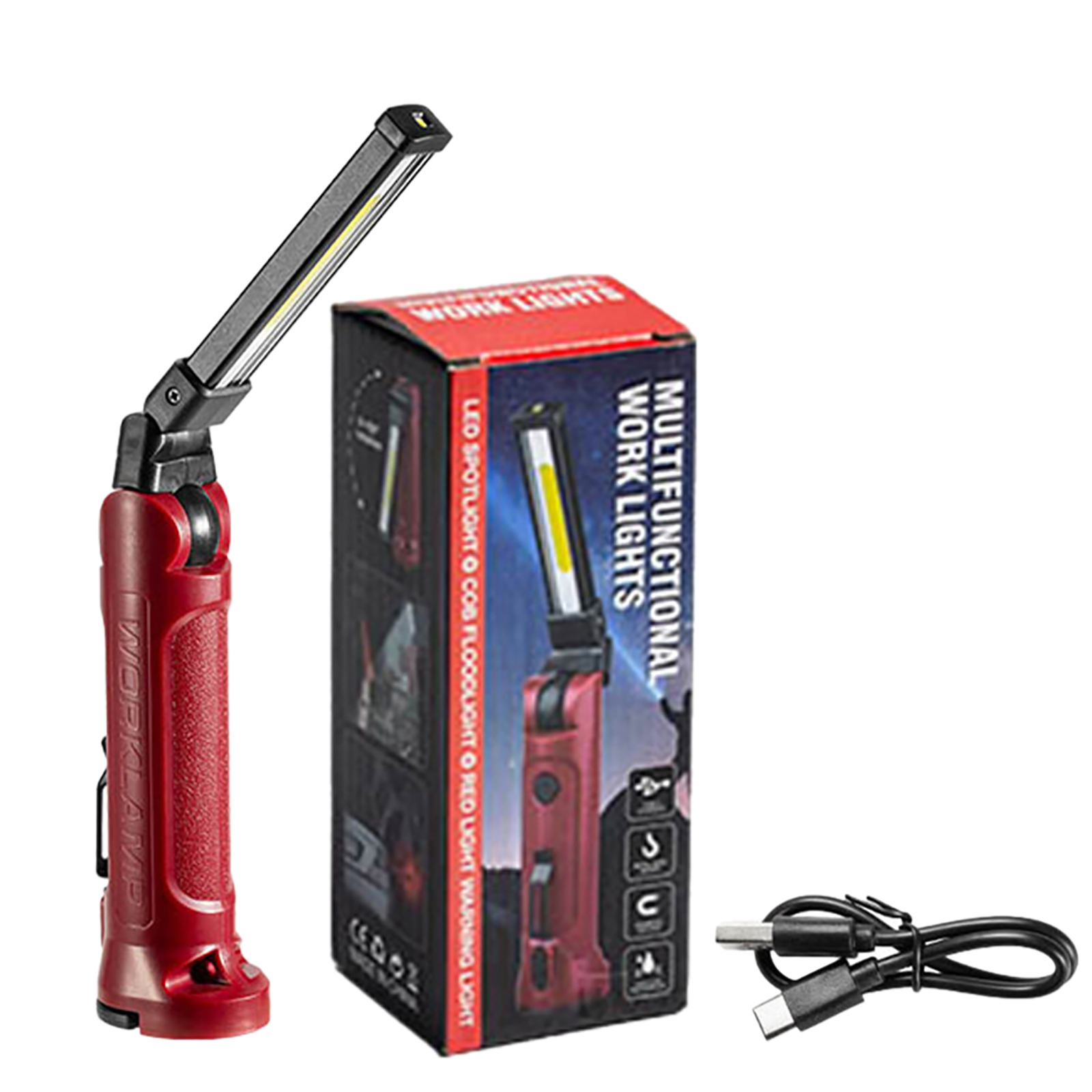 Mechanic Work Light With Magnetic Base Hooks Clip Handheld Cordless Work Light 360°Rotate LED Work Light