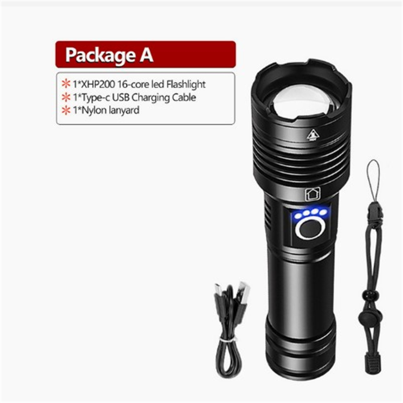 Xhp160 Led Flashlight Zoom Type-c Usb Rechargeable Outdoor Waterproof Torch