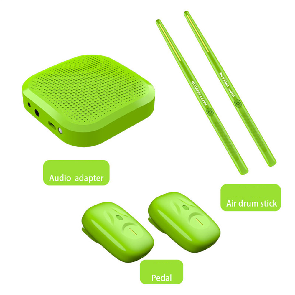 Electric Air Drum Set With Drumsticks Audio Adapter Pedals Audio Cable Electronic Drums Set Portable Drum Machine green