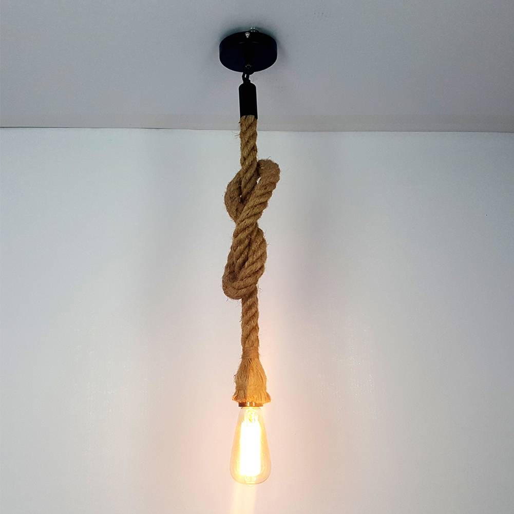 Retro Fashionable Hemp Rope Ceiling Lamp Chic Pendant Lamp with Sucking Disc for Coffee Shop Hair Salon Front Desk Restaurant Household Decoration 1M_Single head