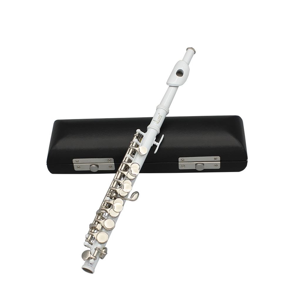 Delicate Piccolo Short Flute Plated 16 Sound Holes C Key Cupronickel with Leather Box+Cleaning Cloth+Screwdriver  white
