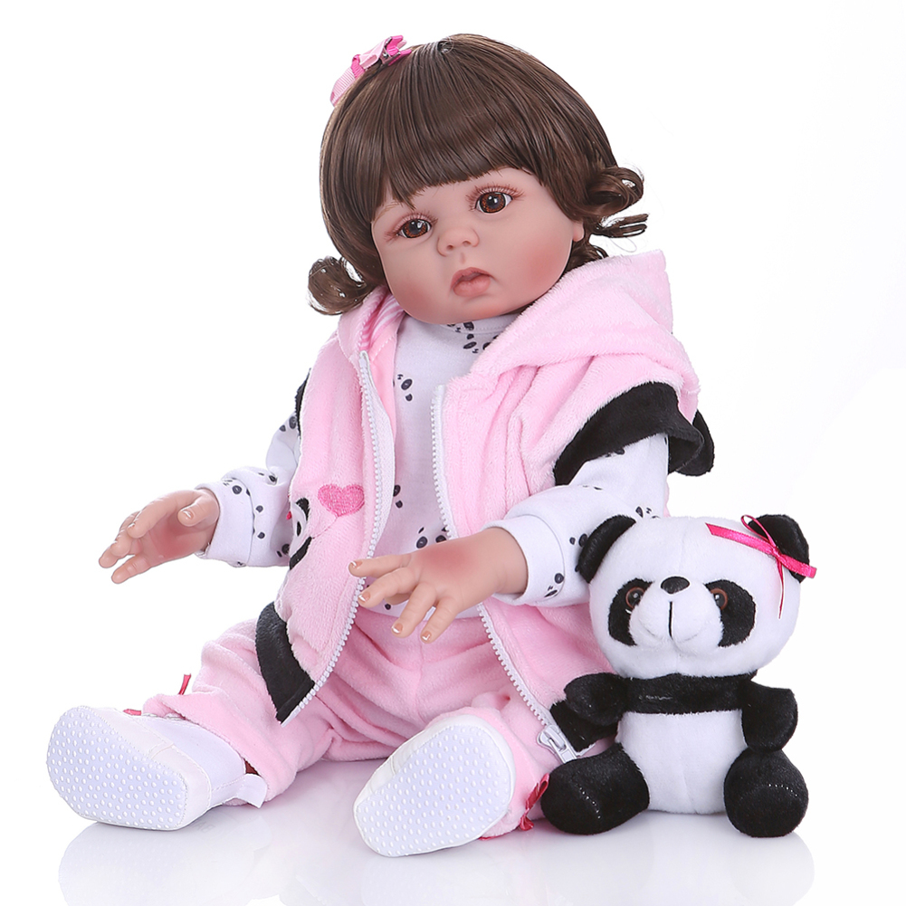 48Cm Simulate Silicone Doll Baby Straight/Curly Hair Realistic Reborn Toddler Doll Baby Bath Toy curls