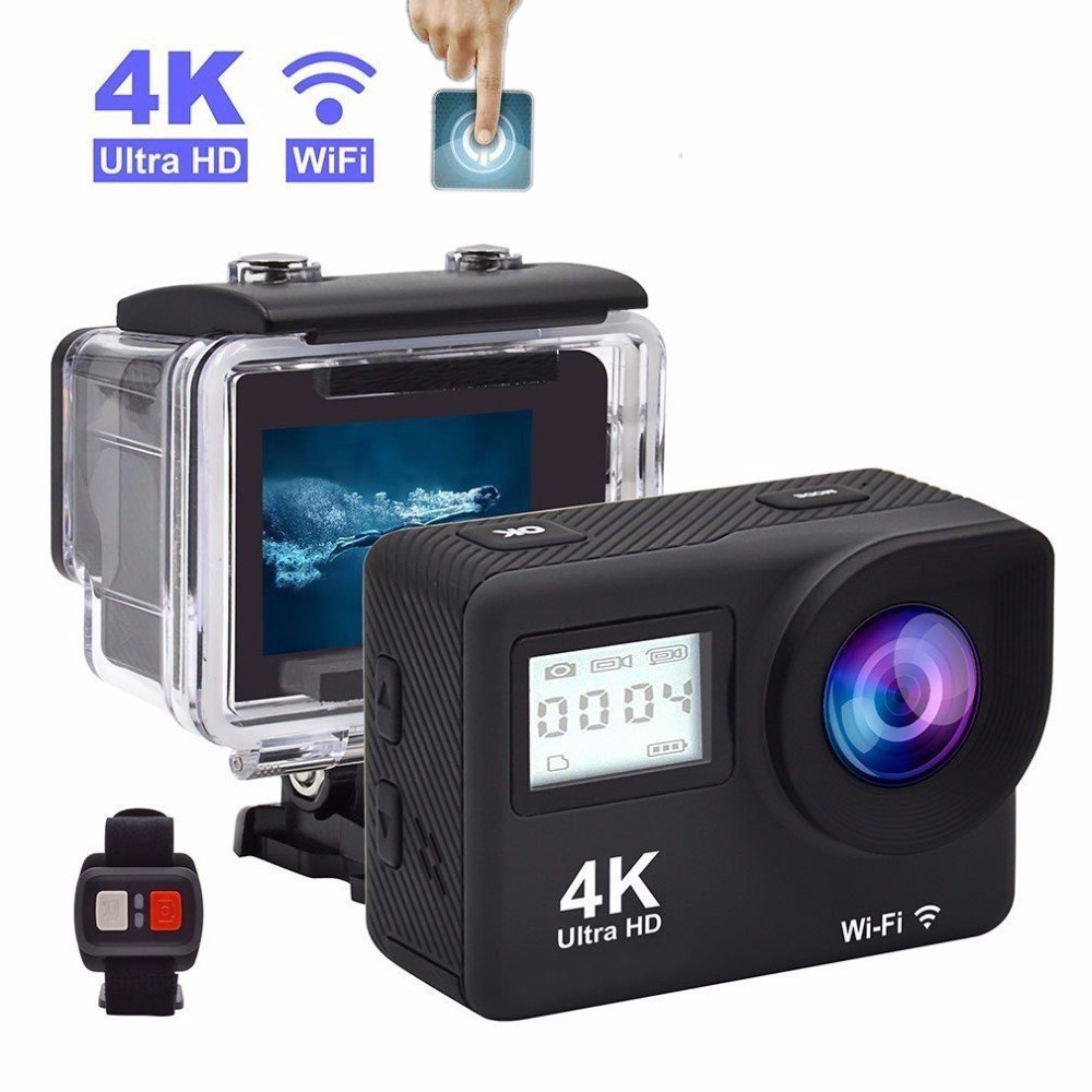 Touch Dual Screen Ultra HD 4K WiFi Sports Action Camera 1080P Waterproof Sports DV Bike Helmet Camera black_U.S. Plug