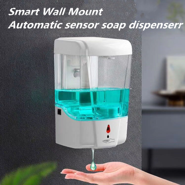 Soap Dispenser Battery Powered 700ml Wall-Mount Automatic IR Sensor Touch-free Kitchen Soap Lotion Pump for Kitchen Bathroom white
