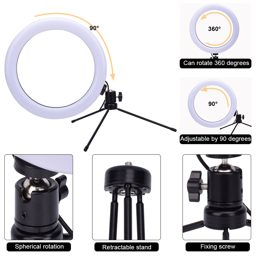 [US Direct] 10 Inch 25cm Live Fill Light With Stand 14.5w 5v 140led 2835 Lamp Beads Dimmable Usb Ring Light black