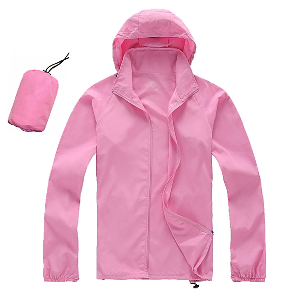 Outdoor Hooded Windbreaker Jacket For Men Women Sunscreen Windproof Quick-drying Large Size Coat For Fishing Cycling pink 2XL
