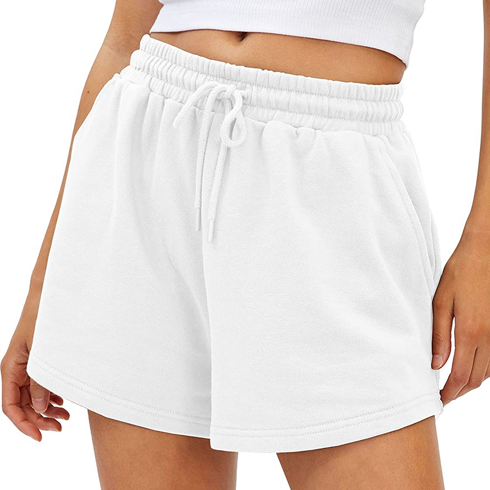 Women Summer Shorts Elastic High Waist Breathable Athletic Shorts With Pockets For Running Fitness Training White XL