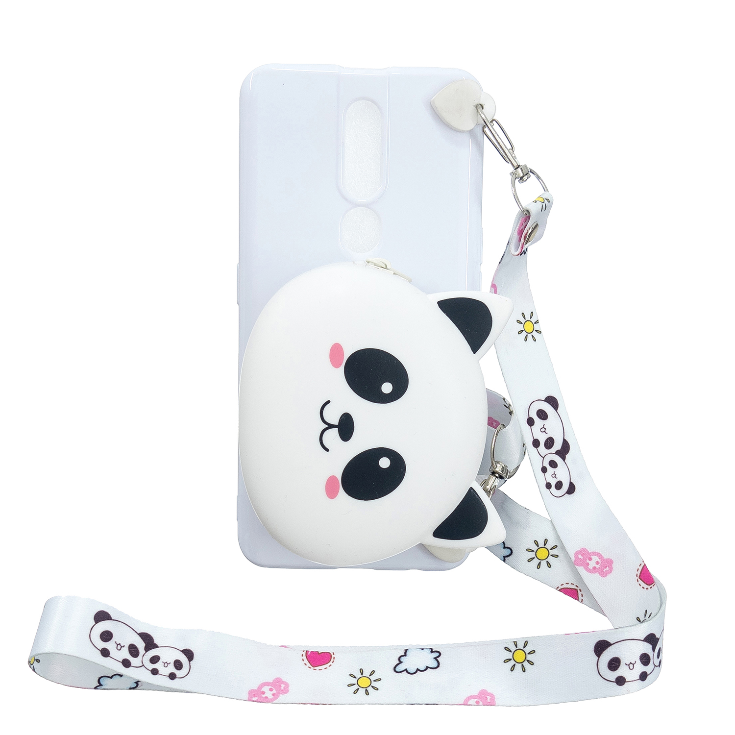 For OPPO F11/F11 Pro Cellphone Case Mobile Phone TPU Shell Shockproof Cover with Cartoon Cat Pig Panda Coin Purse Lovely Shoulder Starp  White
