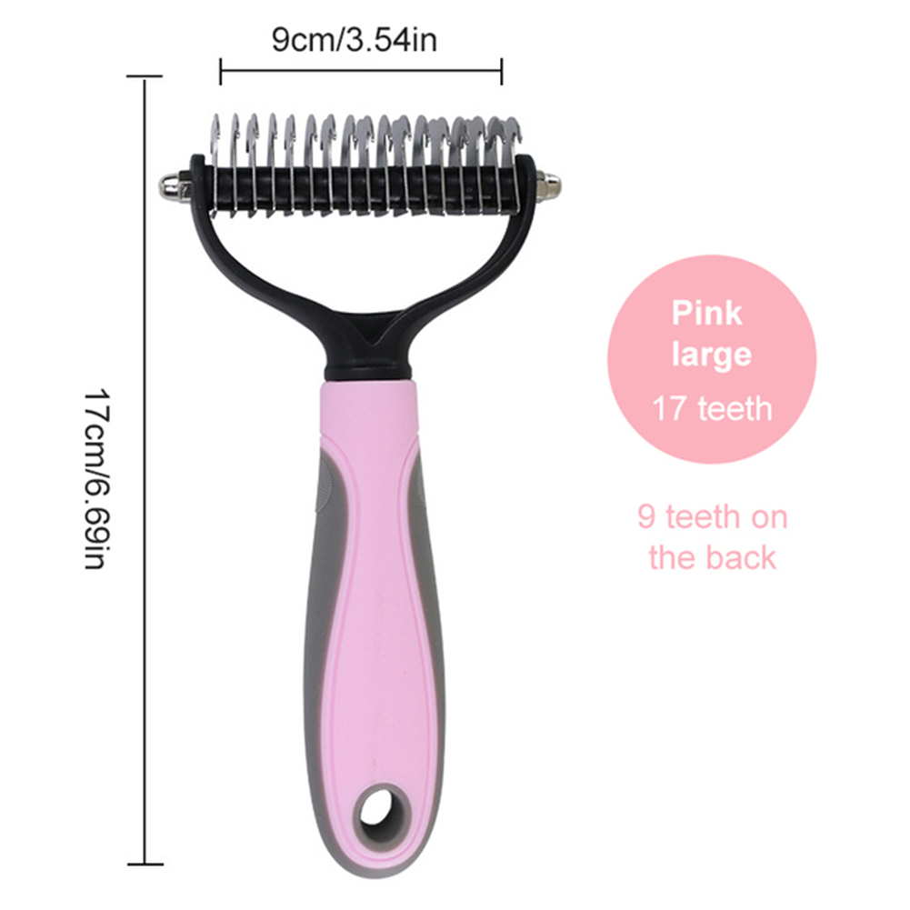 Cat Dog Hair Removal Comb Grooming Comb Double-sided Pet Shedding Brush Pet Pink
