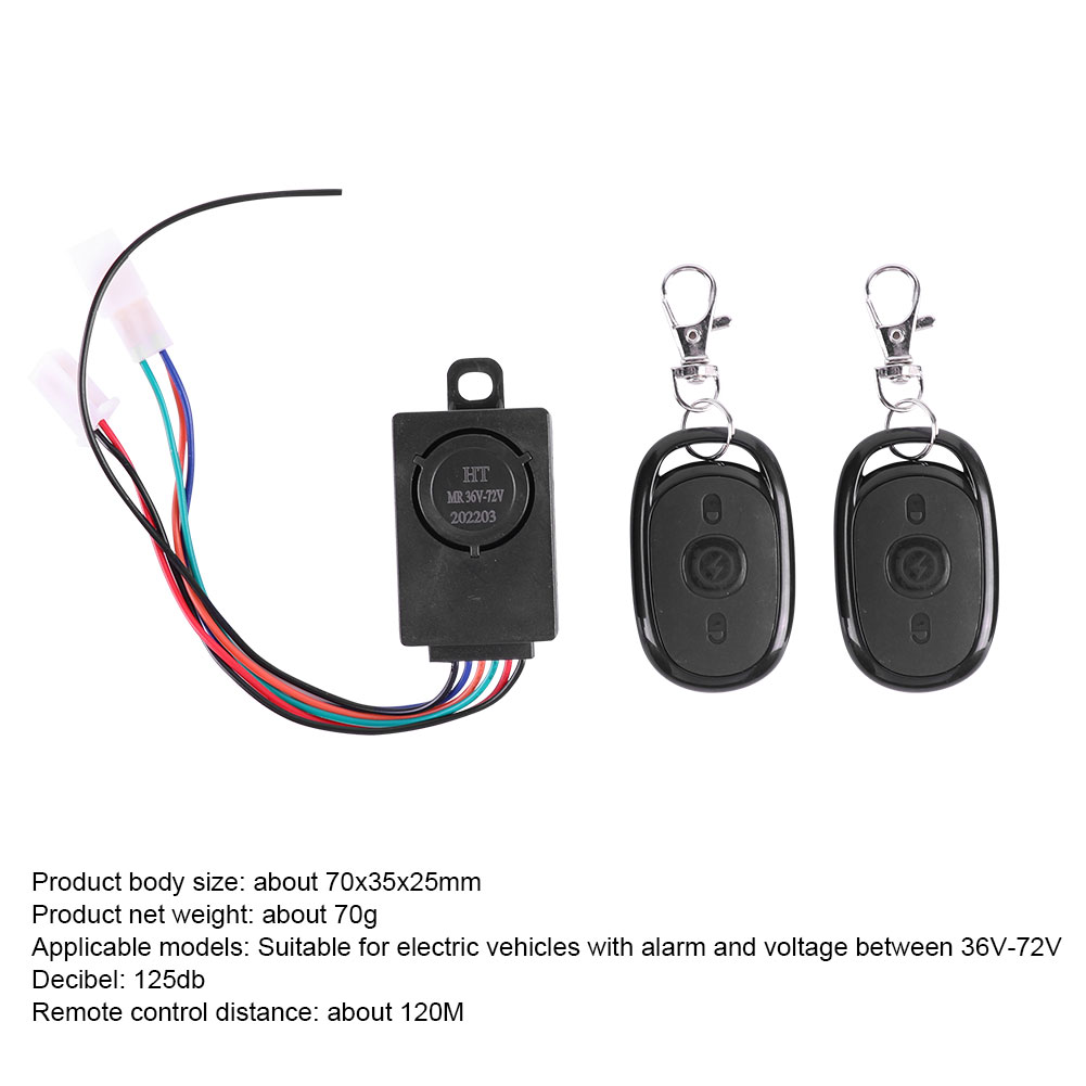 36-72V 125db Anti-theft Alarm System Intelligent Safety Anti-theft Remote Control Alarm Device For Scooter black