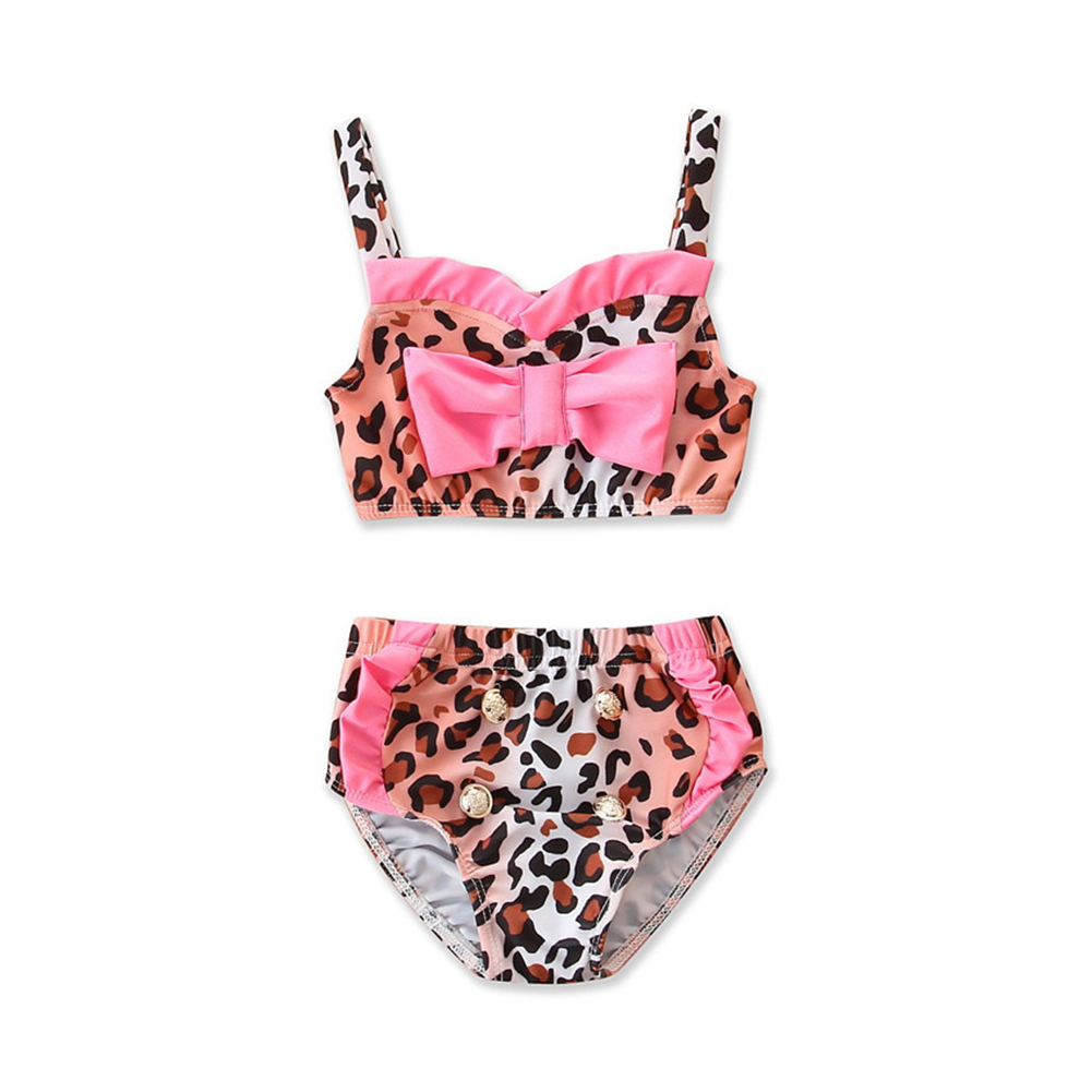 2pcs Girls Leopard Printing Swimwear Fashion Sleeveless Crop Top Shorts Split Swimsuit 215001 4-5Y 120